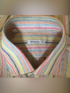 Giannapolo Pastel Striped 100% Linen Multicolor Men’s Dress Shirt Size 18.5/46